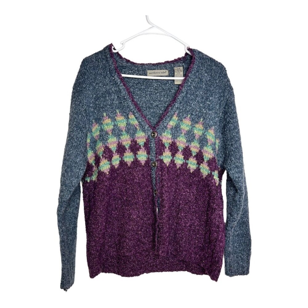 Northern Isles Wool Blend V Neck Button Up Cottagecore Grandma Women’s M Sweater
